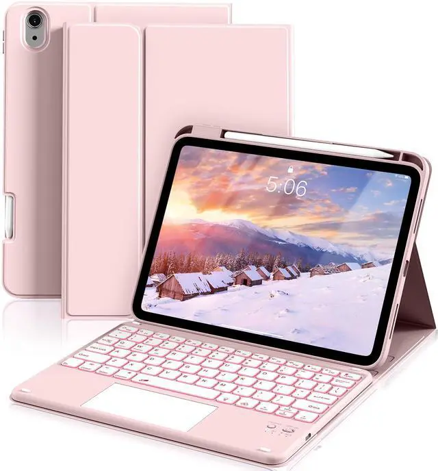 Alt view image 8 of 14 - for iPad (A16) 11th 10th Generation Case with Keyboard, 7-Colors Backlit, Folio Cover with Pencil Holder, Multi-Touch Trackpad, Detachable Keyboard for iPad 11/10.9-inch 2025/2022 (Light Pink)