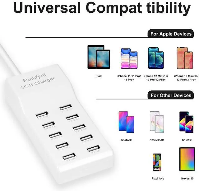 Alt view image 8 of 14 - 2 Pack 10-Ports USB Charger Station, Power Strips with Surge ProtectionSmart USB Charger for Multiple Devices,Smart Watches Phones Tablets for Home,Office,Travel(USB-A Port)