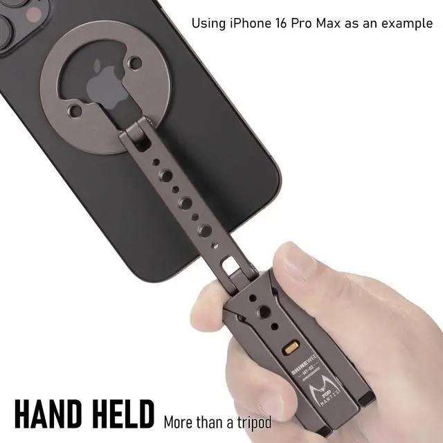 Alt view image 12 of 14 - Ultra-Compact Magnetic Tripod for iPhone | Foldable Hook Design, 20 N52 Magnets, Cold Shoe & 1/4" Screw - Phone Stand for iPhone 12-17 & MagSafe Devices