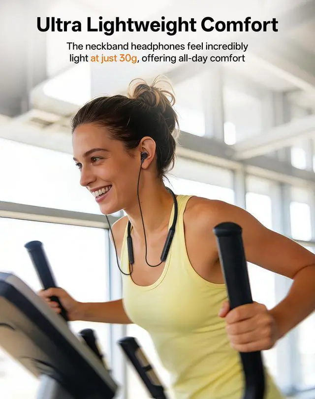 Alt view image 10 of 14 - Neckband Bluetooth Headphones, Wireless Bluetooth 6.0 Earbuds with Microphone, Comfortably Light, Deep Bass Earphones 35H Playtime, IPX5 Waterproof, Magnetic Headset for Workout (Black)