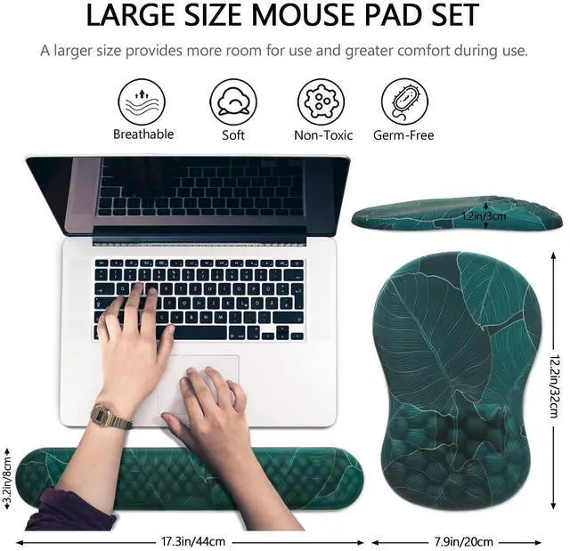 Alt view image 12 of 14 - Mouse Pad Wrist Support, 2 in1 Keyboard Wrist Rest+ Ergonomic Mouse Pad, Non-Slip Wrist Rest for Computer Keyboard, Made Easy Typing & Relieve Wrist PainBanana Leaf Green