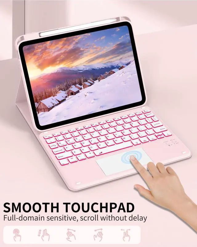 Alt view image 12 of 14 - for iPad (A16) 11th 10th Generation Case with Keyboard, 7-Colors Backlit, Folio Cover with Pencil Holder, Multi-Touch Trackpad, Detachable Keyboard for iPad 11/10.9-inch 2025/2022 (Light Pink)