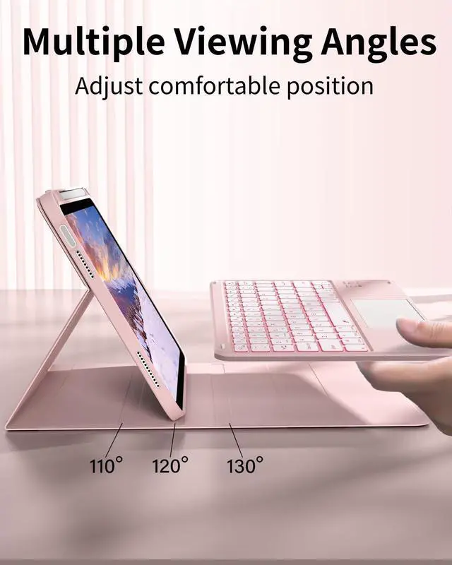 Alt view image 11 of 14 - for iPad (A16) 11th 10th Generation Case with Keyboard, 7-Colors Backlit, Folio Cover with Pencil Holder, Multi-Touch Trackpad, Detachable Keyboard for iPad 11/10.9-inch 2025/2022 (Light Pink)