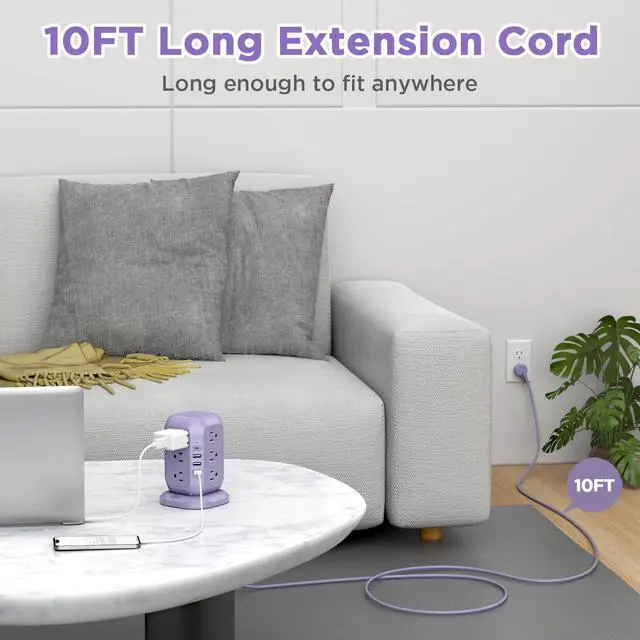Alt view image 8 of 12 - USB C Power Strip Tower, Surge Protector with 12 AC Outlet and 4 USB Ports, 10 FT Extension Cord, 1200J Power Strip Surge Protector, USB Charging Station, Office Supplies, Dorm Essentials, Woman