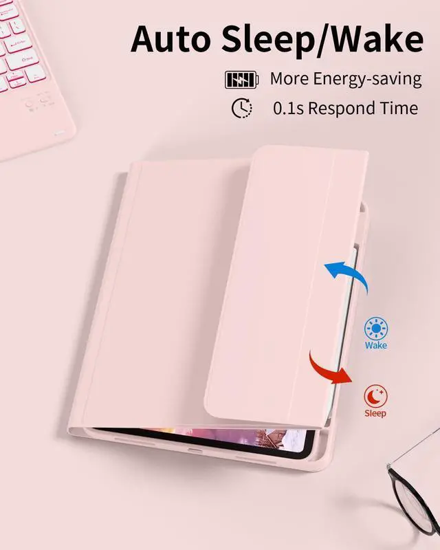 Alt view image 14 of 14 - for iPad (A16) 11th 10th Generation Case with Keyboard, 7-Colors Backlit, Folio Cover with Pencil Holder, Multi-Touch Trackpad, Detachable Keyboard for iPad 11/10.9-inch 2025/2022 (Light Pink)