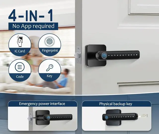 Alt view image 9 of 14 - 4-in-1 Smart Fingerprint Door Knob Lock - No App Required, Door Locks for Bedrooms & Offices, Finger Print Door Knobs with Keypad & Code