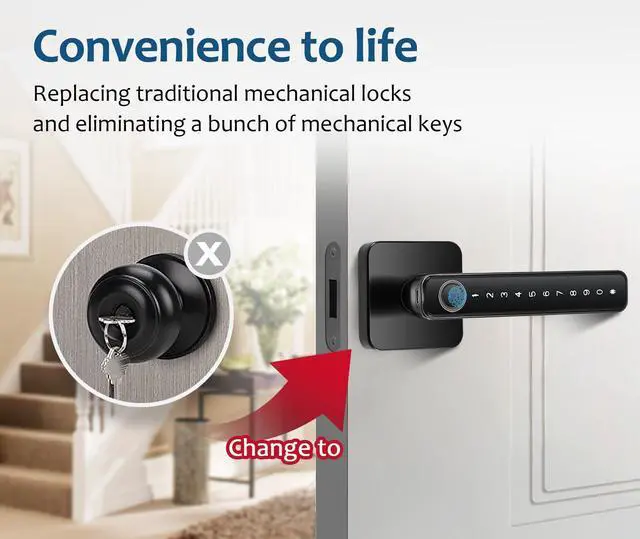 Alt view image 11 of 14 - 4-in-1 Smart Fingerprint Door Knob Lock - No App Required, Door Locks for Bedrooms & Offices, Finger Print Door Knobs with Keypad & Code
