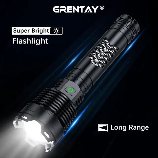 Alt view image 9 of 14 - Rechargeable LED Flashlights 3600,000 High Lumens, Super Bright Flashlight with Input and Output Functions, Tactical Flashlight for Camping Home Emergencies (Large, Piece, 1)