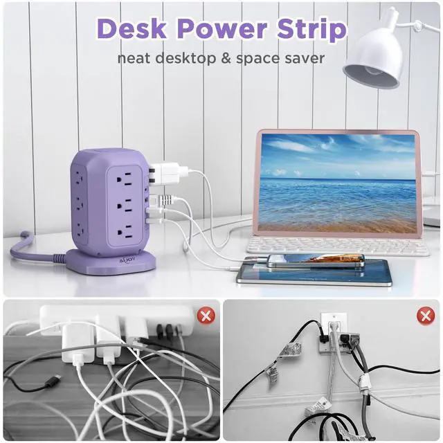 Alt view image 10 of 12 - USB C Power Strip Tower, Surge Protector with 12 AC Outlet and 4 USB Ports, 10 FT Extension Cord, 1200J Power Strip Surge Protector, USB Charging Station, Office Supplies, Dorm Essentials, Woman