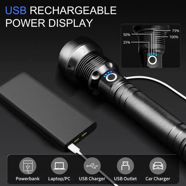 Alt view image 11 of 14 - Rechargeable LED Flashlights, 100000 High Lumens Super Bright Flashlights with 5 Modes Waterproof Zoomable Flash Light for Outdoor Emergency