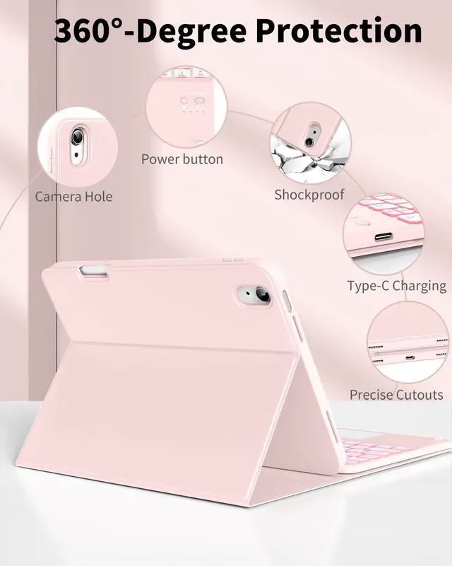 Alt view image 13 of 14 - for iPad (A16) 11th 10th Generation Case with Keyboard, 7-Colors Backlit, Folio Cover with Pencil Holder, Multi-Touch Trackpad, Detachable Keyboard for iPad 11/10.9-inch 2025/2022 (Light Pink)