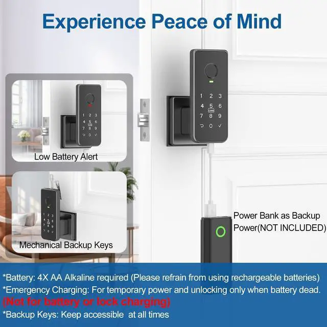 Alt view image 13 of 14 - Fingerprint Door Lock 5-in-1 Biometric Smart Lock with Keypad, App Control, Key, Auto-Lock, Electronic Deadlock Keyless Entry for Bedroom, Office, Indoor Use Includes 2 IC Cards