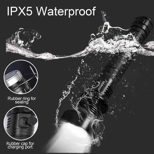 Alt view image 12 of 14 - Rechargeable LED Flashlights, 100000 High Lumens Super Bright Flashlights with 5 Modes Waterproof Zoomable Flash Light for Outdoor Emergency