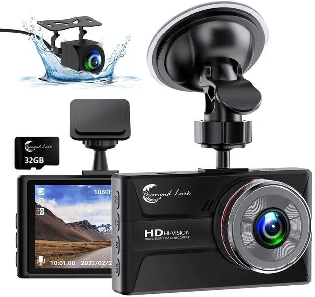 Alt view image 8 of 14 - 1080P Dash Cam Front and Rear with 32GB SD Card, Diamond Lark Dual Dash Camera for Cars, 3 LCD Screen Dashcam with Type-C Port, HDR, G-Sensor, Loop Recording, Parking Monitor, Night Vision