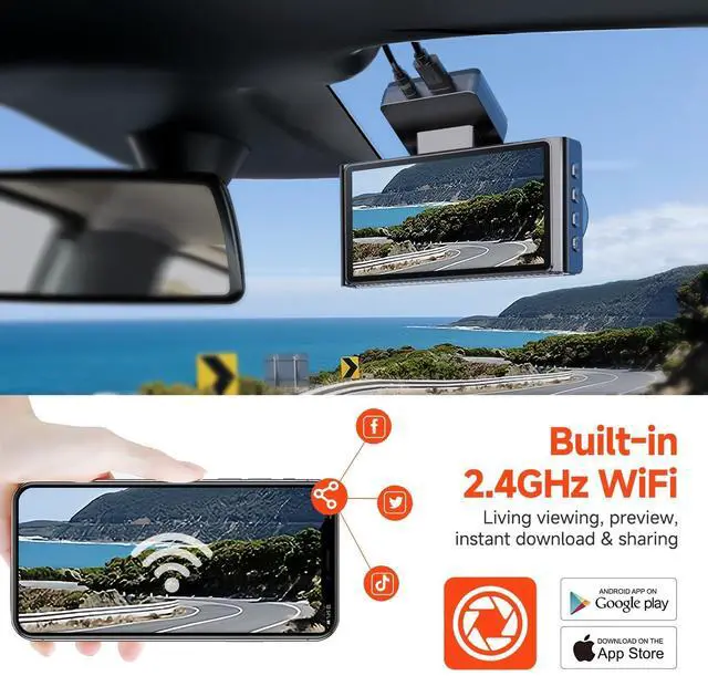 Alt view image 14 of 14 - 4K Dash Cam,3.6" IPS Touch Screen,1080P Dash Camera for Cars,Built-in WiFi,G-Sensor,Night Vision, Loop Recording,7/24H Parking Mode,Dash Cam Front and Rear with 64GB Card Included