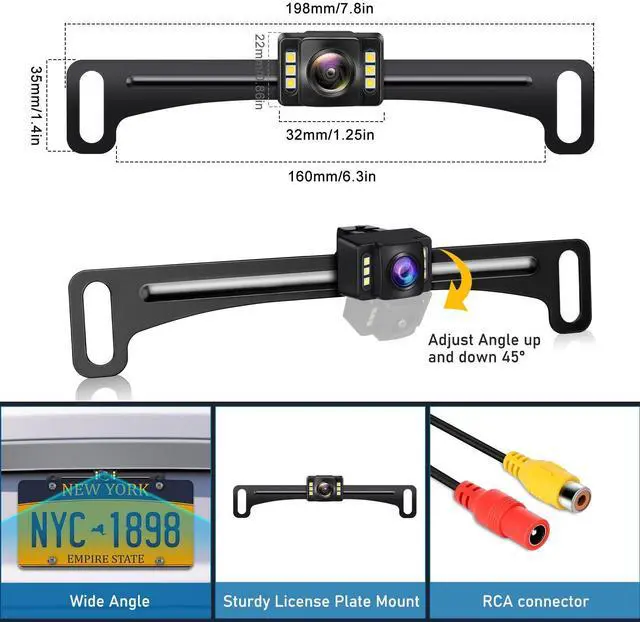 Alt view image 12 of 14 - Backup Camera Rear View Camera AHD 1080P Night Vision Reverse Camera, License Plate Backup Camera with 6 LED Lights,170 Degree Wide View Angle, IP69K Waterproof, for 12-24V Pickup Car Truck RV SUV