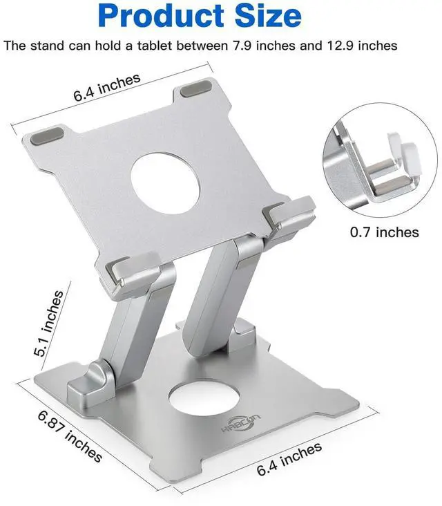Alt view image 9 of 14 - Quality Tablet Stand,Adjustable Foldable Eye-Level Aluminum Solid Up to 15-in Tablets Holder for Microsoft Surface Series Tablets,iPad Series,Samsung Galaxy Tabs,Amazon Kindle Fire,Etc.Silver