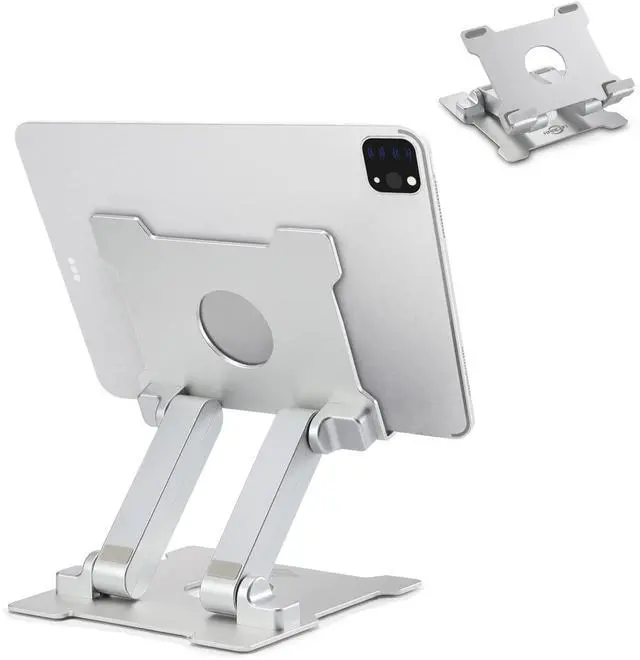 Alt view image 8 of 14 - Quality Tablet Stand,Adjustable Foldable Eye-Level Aluminum Solid Up to 15-in Tablets Holder for Microsoft Surface Series Tablets,iPad Series,Samsung Galaxy Tabs,Amazon Kindle Fire,Etc.Silver