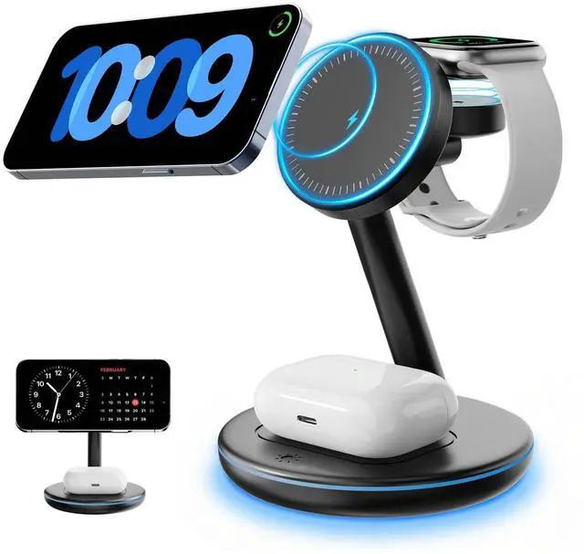 Alt view image 8 of 14 - 2026 3 in 1 Charging Station for Apple iPhone AirPods Watch with Mag-Safe Charger Wireless Charger Stand for iPhone 17 16 15 14 13 12 Series AirPods iWatch Series - Gifts for Wife & Husband