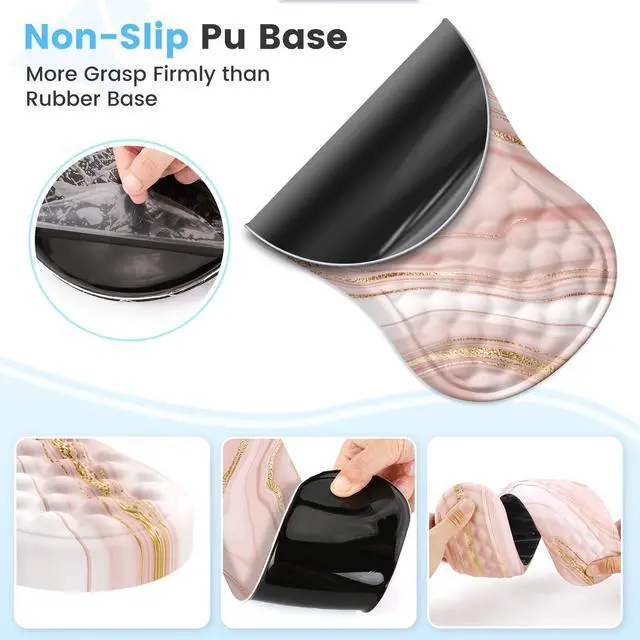 Alt view image 11 of 14 - Keyboard Wrist Rest, Ergonomic Mouse Pad with Wrist Rest, 3 in 1 Keyboard and Mouse pad with Coaster Set, Memory Foam Wrist Support, Non-Slip PU Base for Home Office, Rose Gold Pink