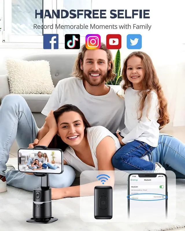 Alt view image 12 of 14 - Auto Face Tracking Tripod with Adjustable Desk Tripod, 360° Rotating vlogging kit for iPhone with Remote & Gesture Control, Rechargeable Selfie Fill Light, No App Required