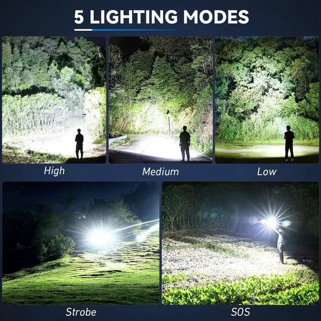 Alt view image 11 of 13 - Rechargeable Flashlights High Lumens 3 Packs, 99,000 Lumens Super Bright LED Flash Light with 5 Modes Adjustable LED Flashlight, High Powered Flashlight for Home Camping Outdoor