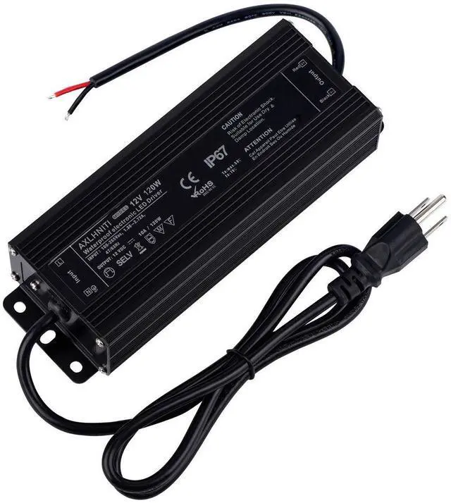 Alt view image 8 of 14 - LED Driver 120W 12V DC Low Voltage Output, Waterproof IP67 LED Power Supply,LED Transformer with 3-Prong Plug 3.3 Feet Cable for LED Light, Computer Project, Outdoor Light