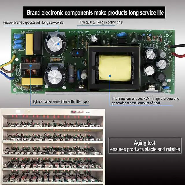 Alt view image 10 of 14 - LED Driver 120W 12V DC Low Voltage Output, Waterproof IP67 LED Power Supply,LED Transformer with 3-Prong Plug 3.3 Feet Cable for LED Light, Computer Project, Outdoor Light