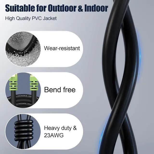 Alt view image 14 of 14 - Outdoor Cat 7 Ethernet Cable 100ft, 26AWG Heavy-Duty Cat7 Networking Cord Patch Cable RJ45 Transmission Speed 10GbpsTransmission Bandwidth 600Mhz LAN Wire Cable SFTP Waterproof Direct Burial (100FT)
