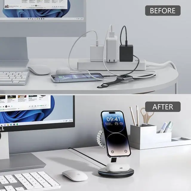 Alt view image 14 of 14 - 2026 3 in 1 Charging Station for Apple iPhone AirPods Watch with Mag-Safe Charger Wireless Charger Stand for iPhone 17 16 15 14 13 12 Series AirPods iWatch Series - Gifts for Wife & Husband