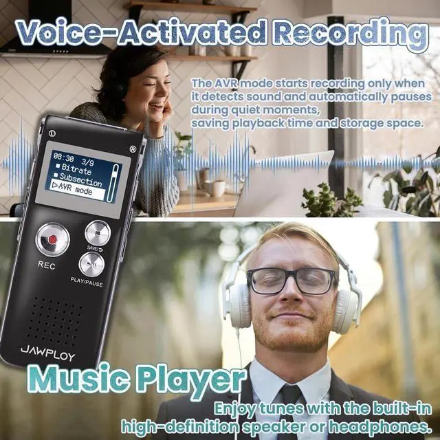 Alt view image 10 of 12 - 64GB Digital Voice Recorder for Lectures Meetings Voice Activated Recording Device with Playback, Portable Audio Recorder Small Tape Recorder Dictaphone, Interviews, USB, MP3, Password