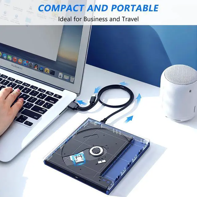 Alt view image 14 of 14 - External CD/DVD Drive for Laptop (USB 3.0 & USB-C): 8X DVD/24X CD Burner Writer - Portable DVD Player for Laptop - Plug & Play External CD Drive for PC Desktop Windows 11 10 8 7 MacOS Linux