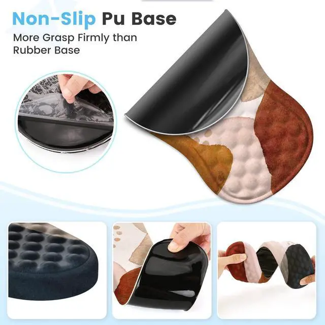 Alt view image 12 of 14 - Ergonomic Mouse Pad Wrist Support and Keyboard Wrist Rest, 3 PCS Computer Carpal Tunnel Mouse Pads for Desk with Coaster Set, Memory Foam Mousepad with Non-Slip PU Base for Home Office, Boho
