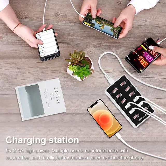 Alt view image 12 of 14 - Cell Phone Wall Charger USB Charging Station for Multi 12 Ports Power Strip Charging Hub Smart Plug Charge Block Desk Device Dock for iPhone 15/14/13/iPad iPod Galaxy Watches Android Phones