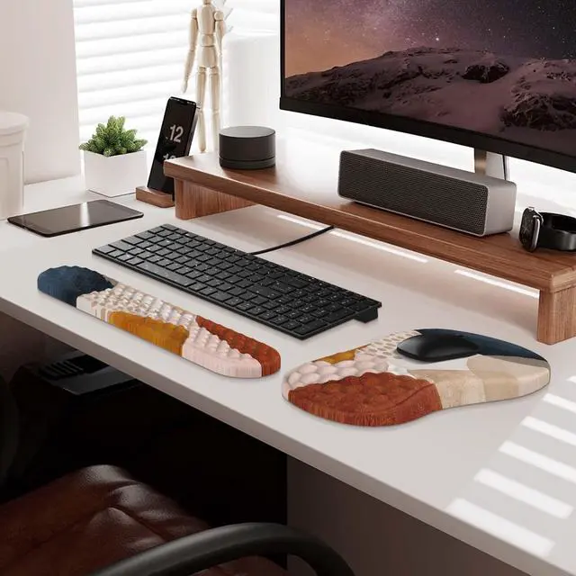 Alt view image 14 of 14 - Ergonomic Mouse Pad Wrist Support and Keyboard Wrist Rest, 3 PCS Computer Carpal Tunnel Mouse Pads for Desk with Coaster Set, Memory Foam Mousepad with Non-Slip PU Base for Home Office, Boho