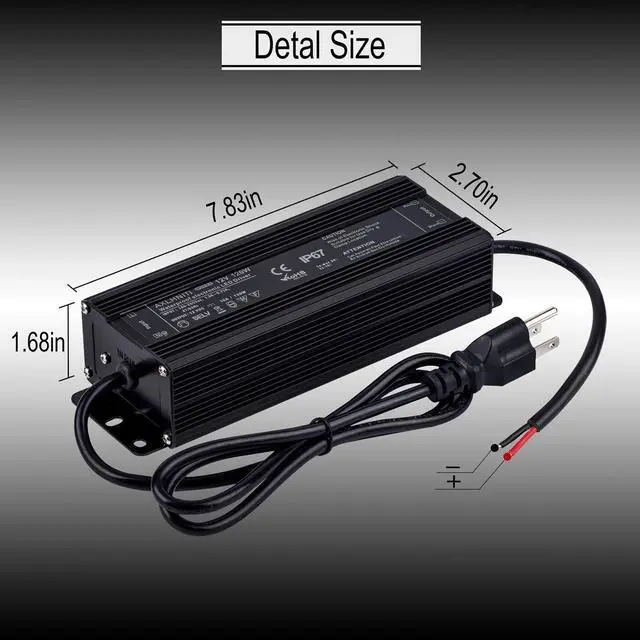 Alt view image 14 of 14 - LED Driver 120W 12V DC Low Voltage Output, Waterproof IP67 LED Power Supply,LED Transformer with 3-Prong Plug 3.3 Feet Cable for LED Light, Computer Project, Outdoor Light