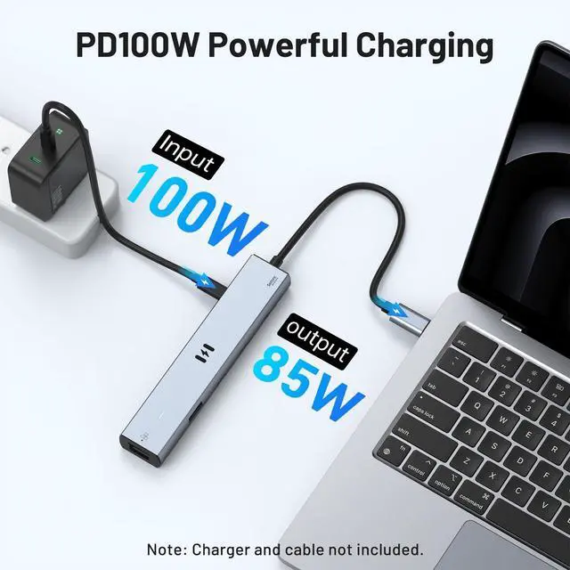 Alt view image 12 of 13 - 10Gbps USB C Hub Multiport Adapter, Ethernet Adapter with 4K@60Hz HDMI, Gigabit Ethernet, 3 USB C Ports, 100W PD, USBC Dongle for MacBook Pro Air, iPad, HP, Dell, etc