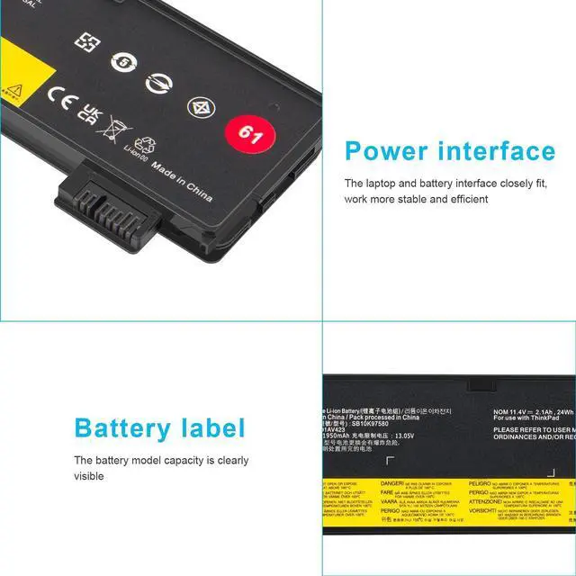 Alt view image 11 of 14 - 01AV423 01AV452 Laptop Battery Replacement for Lenovo ThinkPad T570 T580 T470 T480 P51S P52S TP25 A475 A485 01AV422 01AV424 01AV490 4X50M08810 SB10K97579 SB10K97580 SB10K97597 SB10K97581 - 11.4V 24Wh