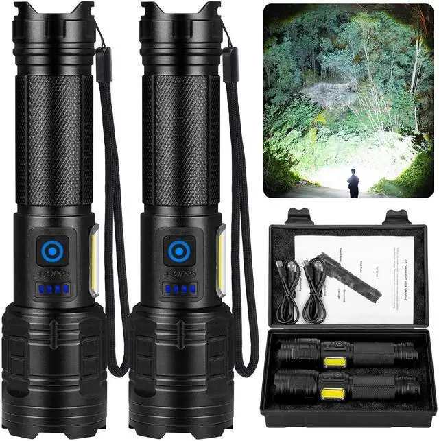 Alt view image 8 of 13 - Rechargeable Flashlights 90,000 High Lumens - 2 Pack, Super Bright Flash Light with 7 Lighting Modes, 24H Long Life Powerful Flashlight with Side Light, IPX7 Waterproof Flashlight for Camping Home