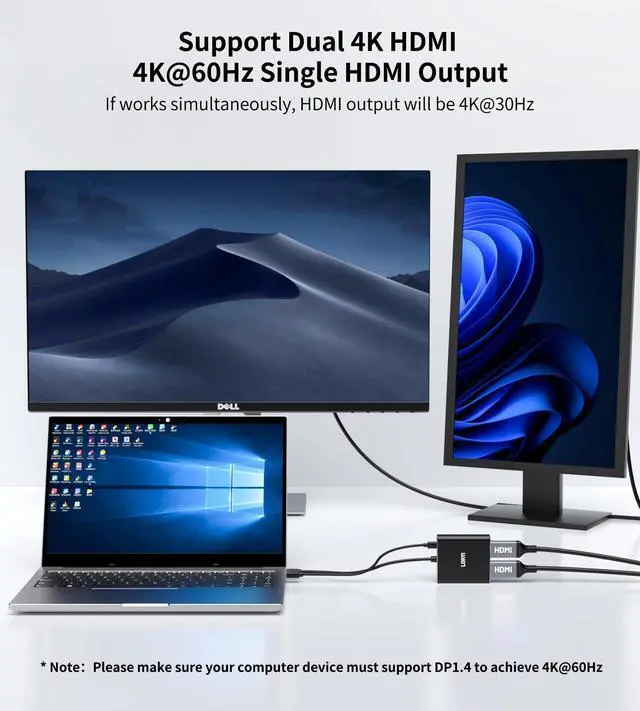 Alt view image 10 of 13 - Mini DisplayPort to Dual HDMI Adapter 4K@60Hz, MDP 1.2 to 2 HDMI Splitter, Dual hdmi Output, Supports Extended Mode and Mirror Mode, Compatible with Laptops, PCs, Monitors, Projectors, for Windows