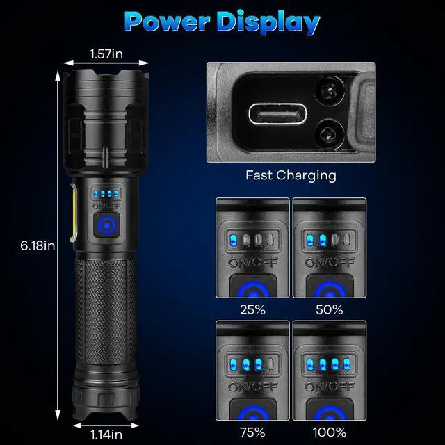 Alt view image 13 of 13 - Rechargeable Flashlights 90,000 High Lumens - 2 Pack, Super Bright Flash Light with 7 Lighting Modes, 24H Long Life Powerful Flashlight with Side Light, IPX7 Waterproof Flashlight for Camping Home