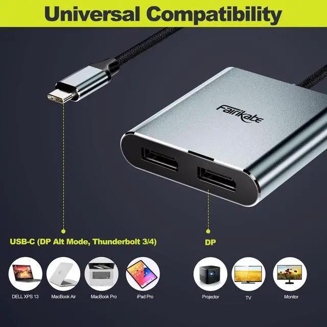 Alt view image 14 of 14 - USB C to Dual DisplayPort MST Hub Splitter, Dual 4K 60Hz USB Type C to 2X DisplayPort 1.2 Adapter for Windows Laptop PC, Compatible with Thunderbolt 3
