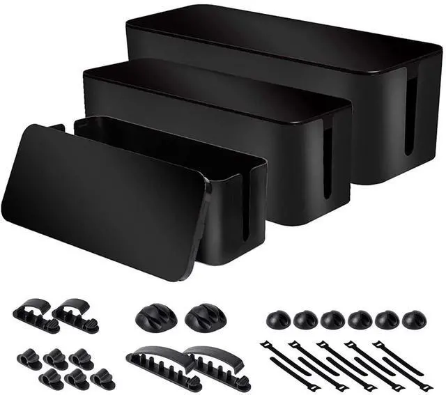 Alt view image 8 of 14 - Cable Organizer Box Set of Three, Power Cover Cord Holder Surge Protector for Desk (Black)