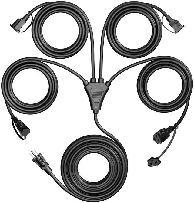 Alt view image 8 of 14 - Black 1 to 4 Splitter Extension Cord (Combined 31 FT, End to End 13 FT), 3 Prong Plug with 4 Extended Outlets, with Weatherproof Covers for Indoor and Outdoor