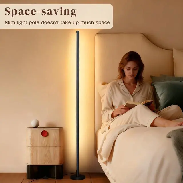 Alt view image 13 of 14 - Corner Lamp, Minimalist Floor lamp with Remote Control, Dimmable Corner Light,Corner Floor Lamp for Living Room, Bedroom, Home Office, 7 Color Temperature 3000K-6000K (black-56.7in, 1 Pack)