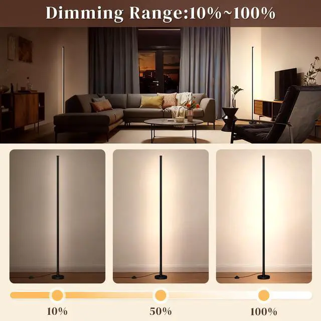 Alt view image 10 of 14 - Corner Lamp, Minimalist Floor lamp with Remote Control, Dimmable Corner Light,Corner Floor Lamp for Living Room, Bedroom, Home Office, 7 Color Temperature 3000K-6000K (black-56.7in, 1 Pack)