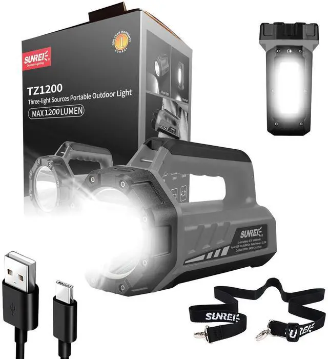 Alt view image 8 of 14 - Rechargeable LED 1500LM Flashlight, 8 Light Modes Portable Camping Lantern, 10400mAh Power Bank, IP67 Waterproof for Emergencies Power Outages, Hurricane Emergency, Hiking, Home, etc