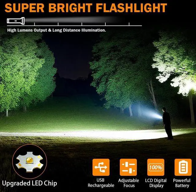 Alt view image 9 of 14 - 3Pack Rechargeable Flashlights High Lumens 9900FL, LED Flashlight Rechargeable with LCD Digital Display, 5Modes Adjustable Flash Light, Super Bright Flashlight Powerful, Tactical Flashlights for Home