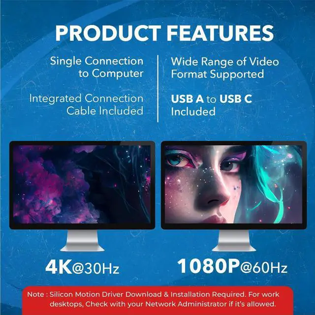 Alt view image 12 of 14 - HDMI Splitter Extended Display for Dual Monitor - Multi-Monitor Display 3 Separate Screens - USB A & USB-C Adapter to HDMI 2.0, 4K@30Hz Output 1, 1080p Output 2 for Windows, Mac OS G