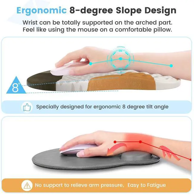 Alt view image 9 of 14 - Ergonomic Mouse Pad with Wrist Support and Keyboard Pad Set, 3 PCS Computer Carpal Tunnel Mouse Pads for Desk with Coaster, Memory Foam Mousepad for Home Office, Brown Boho